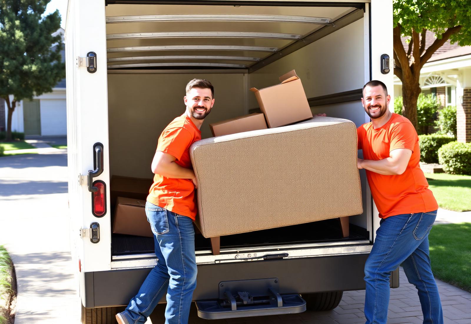 Unstoppable Junk Removal crew loading a couch into the box truck